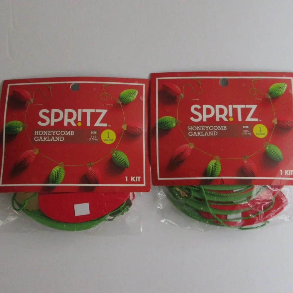 Spritz Christmas Lights Honeycomb Garland 5 Feet Long Red Green 2 Packages NEW